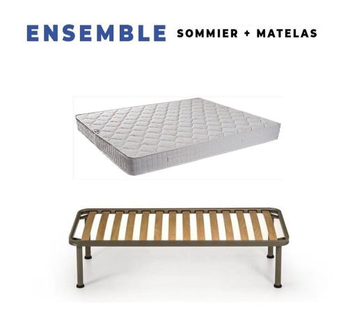 Matelas Tissu Ignifuge + Sommier Démonté + Pieds Offerts - Hauteur 15 cm - Confort Ferme - Mousse Extrêmement Durable Poli Latt