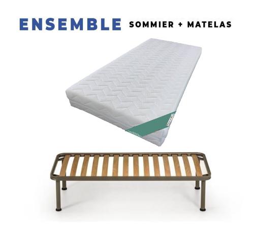 Matelas + Sommier Démonté + pieds Offerts Mousse Poli Lattex Indéformable - Déhoussable Housse Lavable - Hauteur 19 cm - Soutie