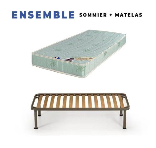 Matelas + Sommier Démonté + pieds + Oreiller Mémoire Offerts Mousse Poli Lattex Indéformable - 19 cm - Très Ferme - Tissu à l'A